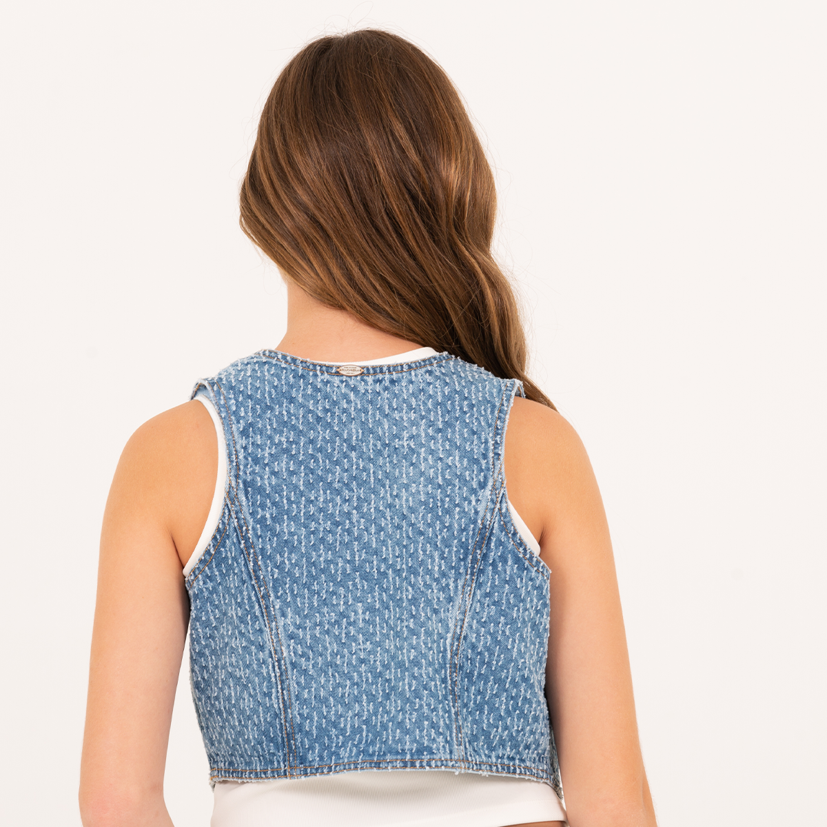 Chaleco para niñas en indigo de diseño texturizado - Azul