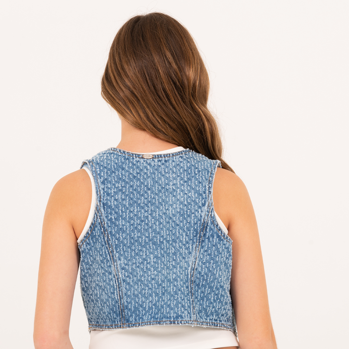 Chaleco para niña en indigo con efecto