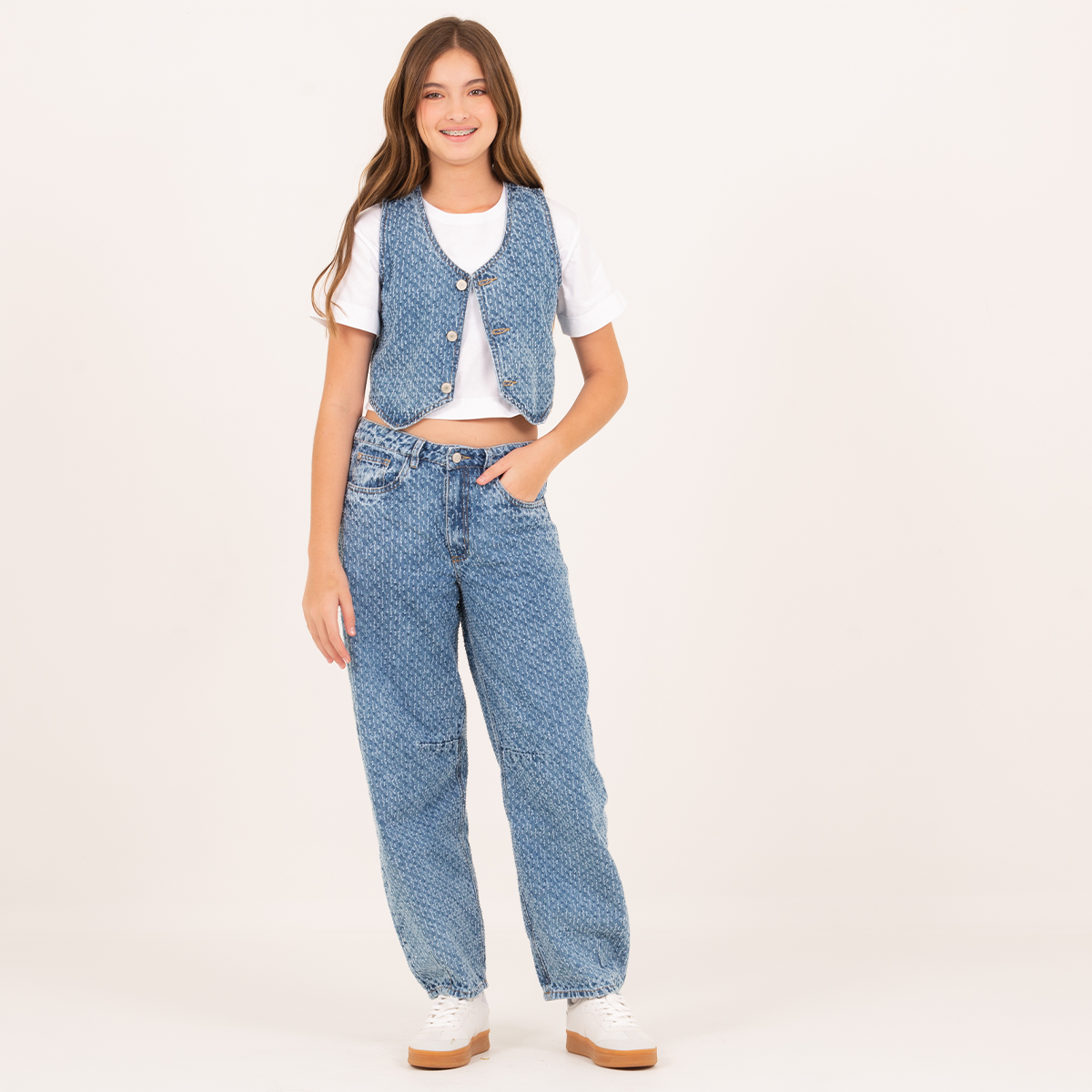 Chaleco para niñas en indigo de diseño texturizado - Azul