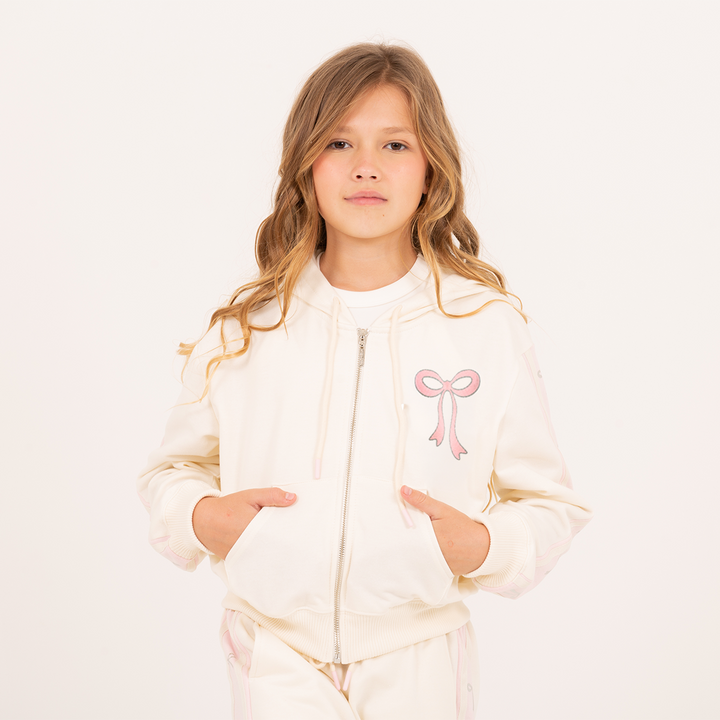 HOODIE PARA NIÑA CON DETALLE DE MOÑO EN FOIL