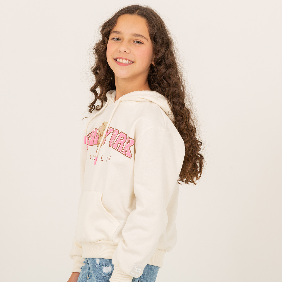 Hoodie para niñas con diseño estampado “new york” off white