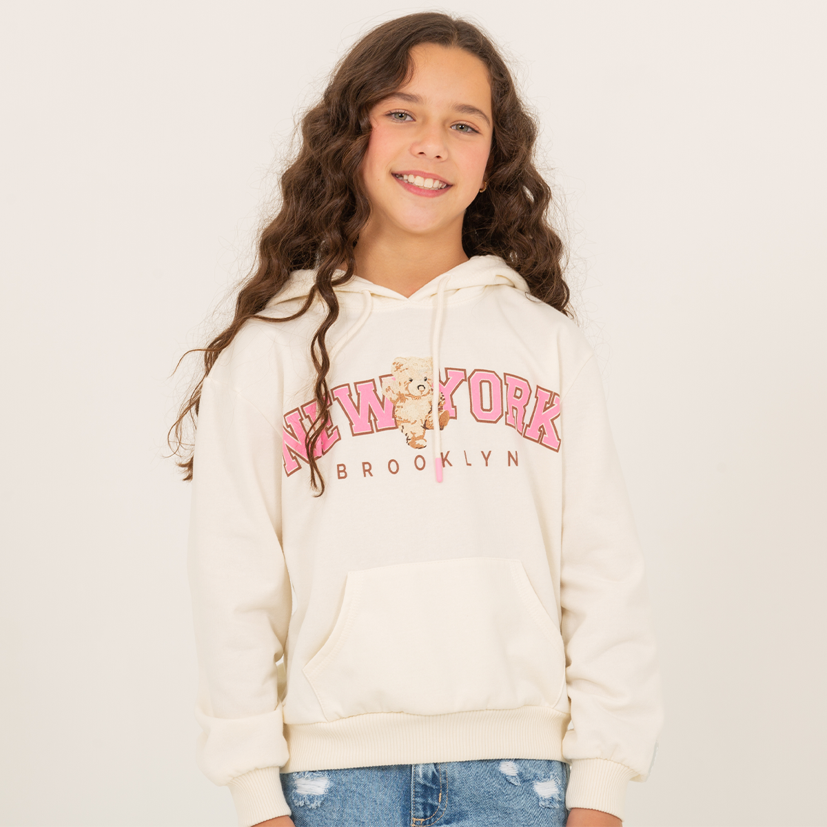 Hoodie para niñas con diseño estampado “new york” off white