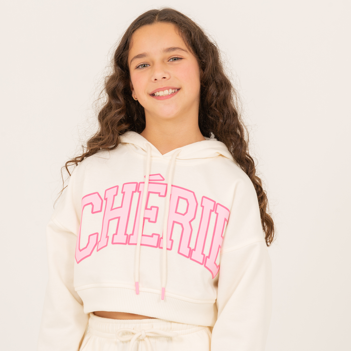 Hoodie para niñas para niñas cherie – Off white