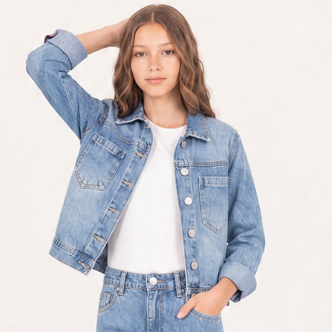 Chaqueta para niñas en denim clasica - Azul