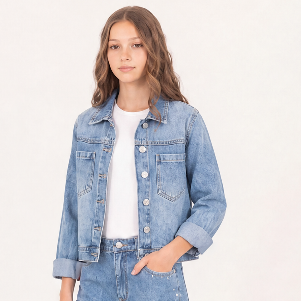 Chaqueta para niñas en denim clasica - Azul