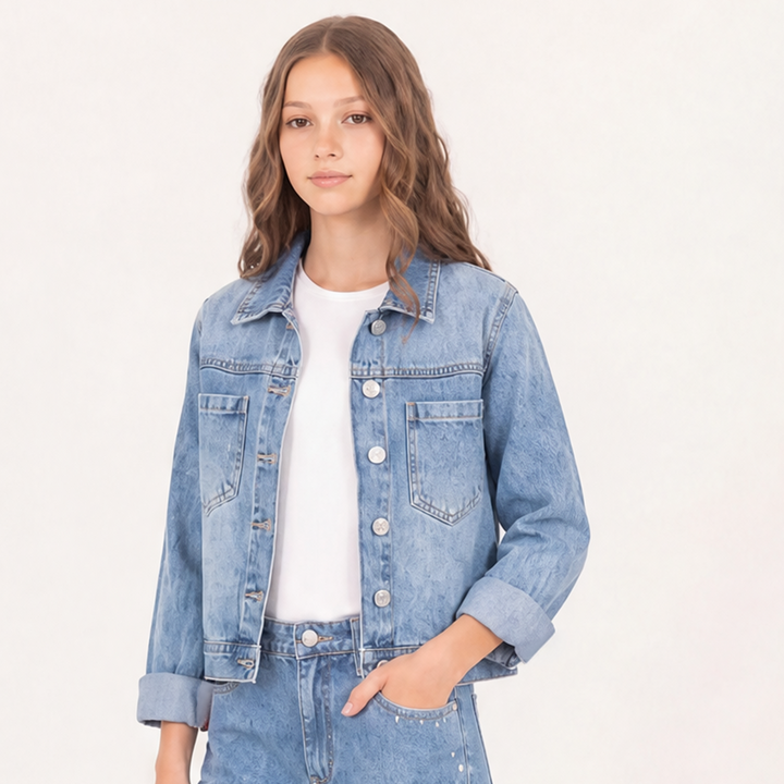 Chaqueta para niñas en denim clasica - Azul