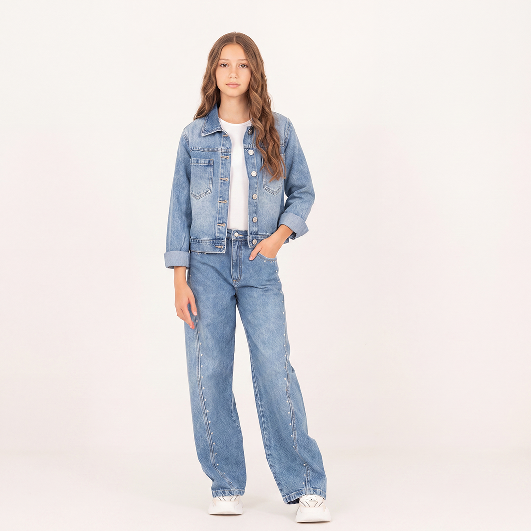 Chaqueta para niñas en denim clasica - Azul