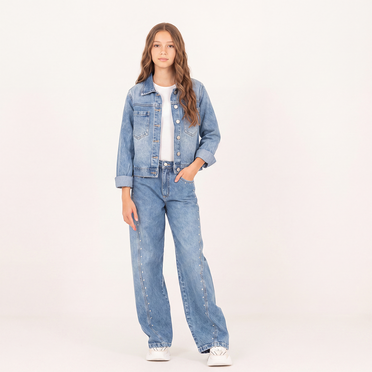 Chaqueta para niñas en denim clasica - Azul