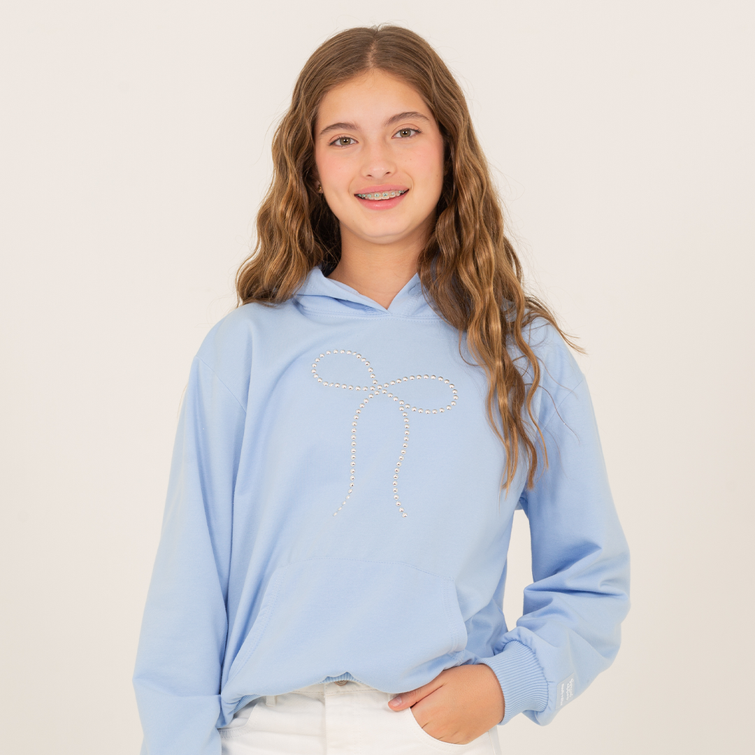 HOODIE PARA NIÑAS CON DISEÑO EN APLIQUES - AZUL