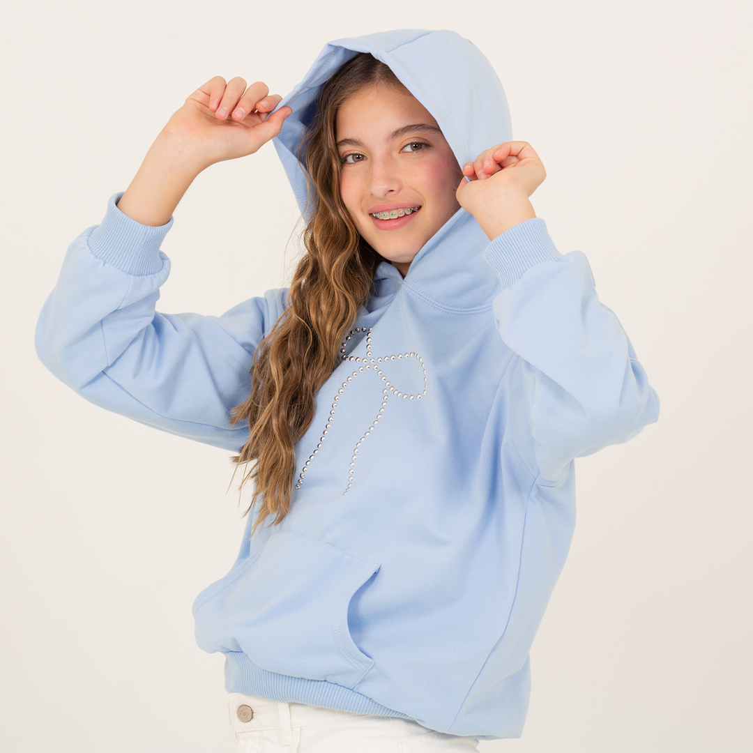 HOODIE PARA NIÑAS CON DISEÑO EN APLIQUES - AZUL