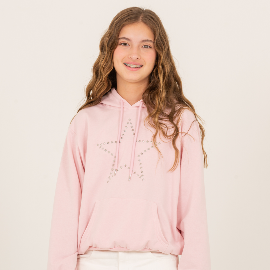 Hoodie para niñas con diseño en apliques -Rosado