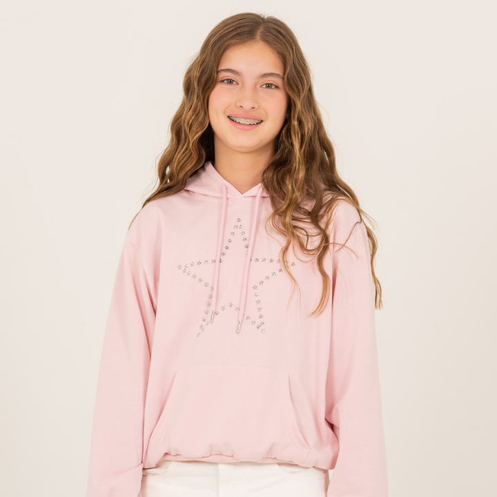 Hoodie para niñas con diseño en apliques -Rosado