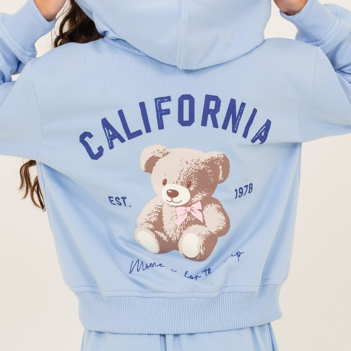 Hoodie para niñas con diseño estampado “california” - Azul