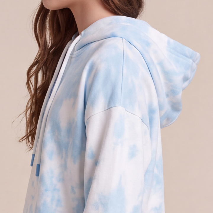 Hoodie para niñas tie dye con lazo estampado - Azul
