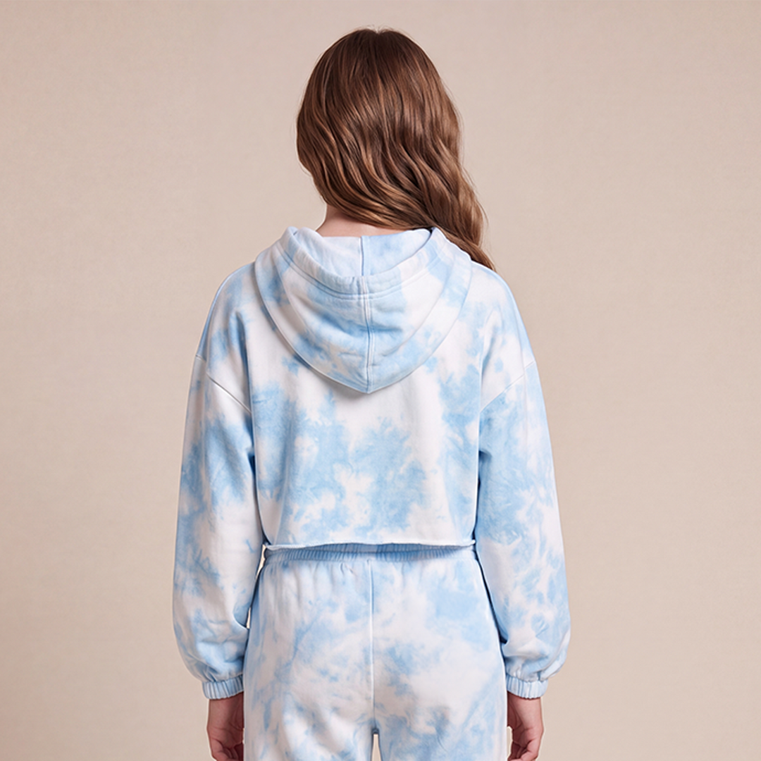 Hoodie para niñas tie dye con lazo estampado - Azul