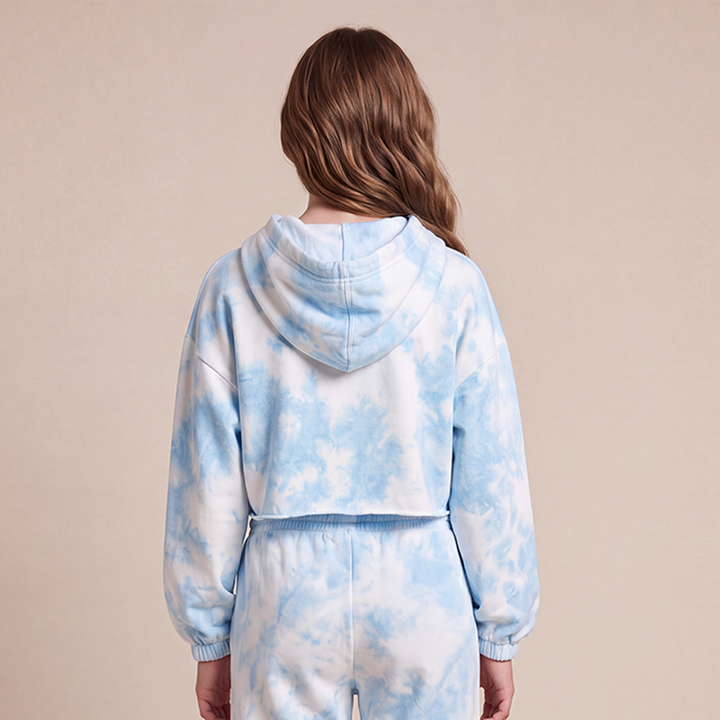Hoodie para niñas tie dye con lazo estampado - Azul