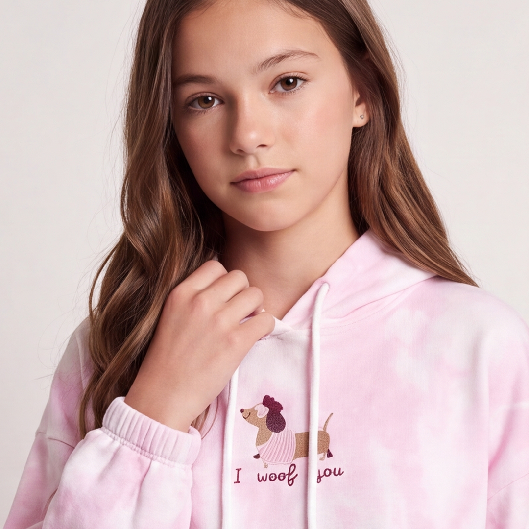 Hoodie para niñas con diseño estampado - Rosado tie dye