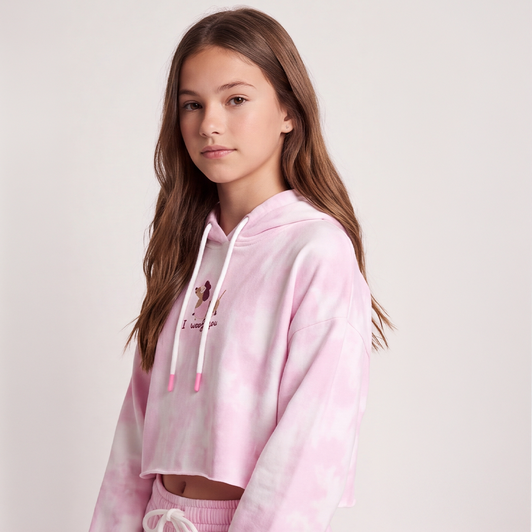 Hoodie para niñas con diseño estampado - Rosado tie dye