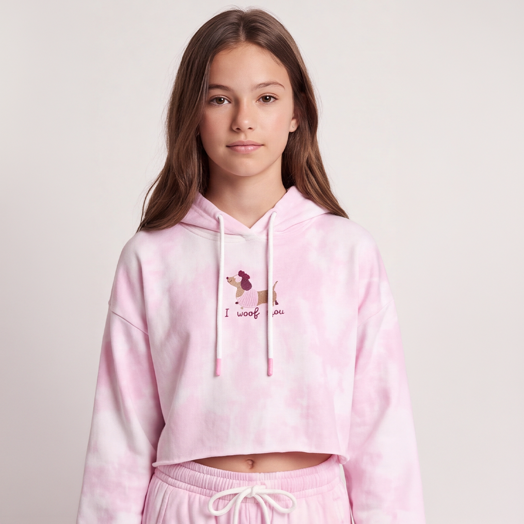 Hoodie para niñas con diseño estampado - Rosado tie dye