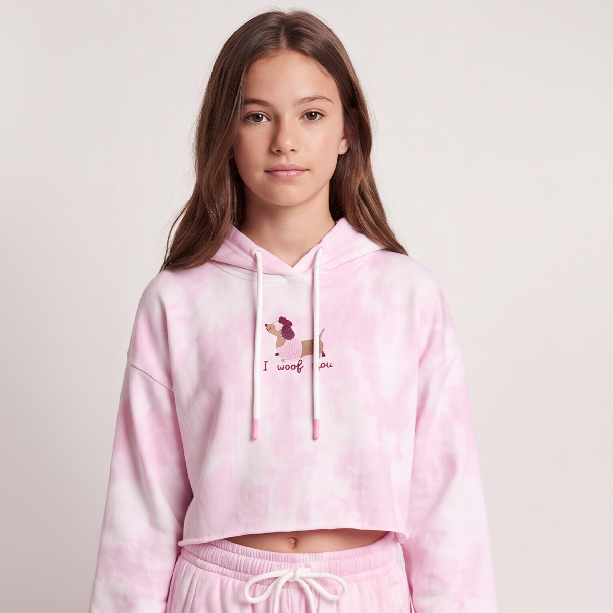 Hoodie para niñas con diseño estampado - Rosado tie dye