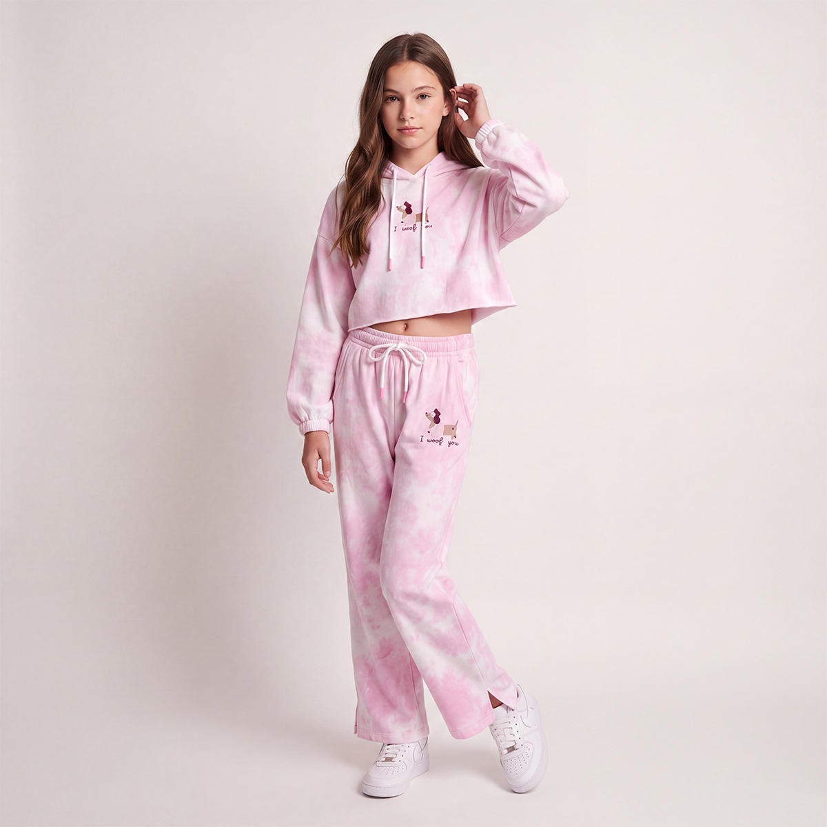 Hoodie para niñas con diseño estampado - Rosado tie dye