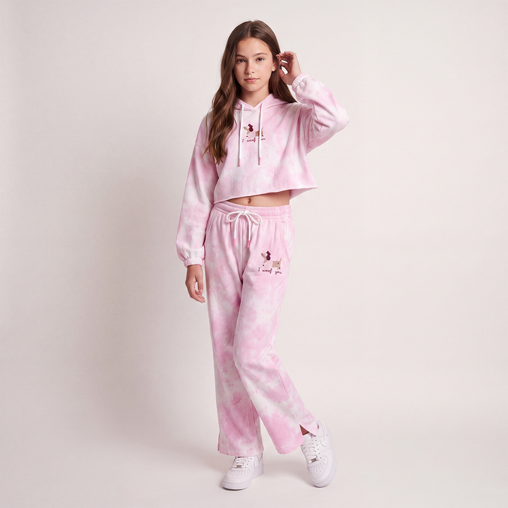 Hoodie para niñas con diseño estampado - Rosado tie dye