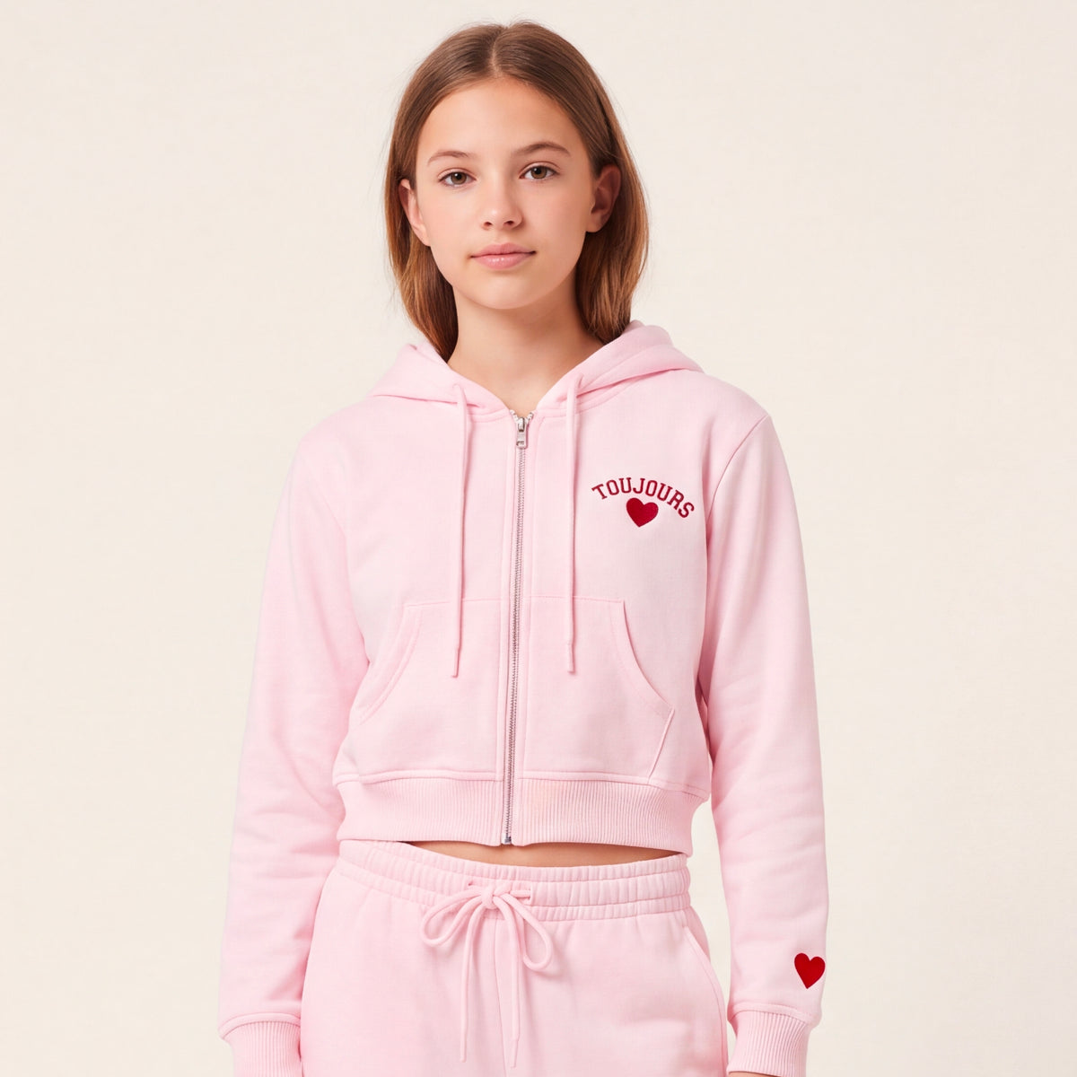 Hoodie para niñas con diseño bordado - Rosado