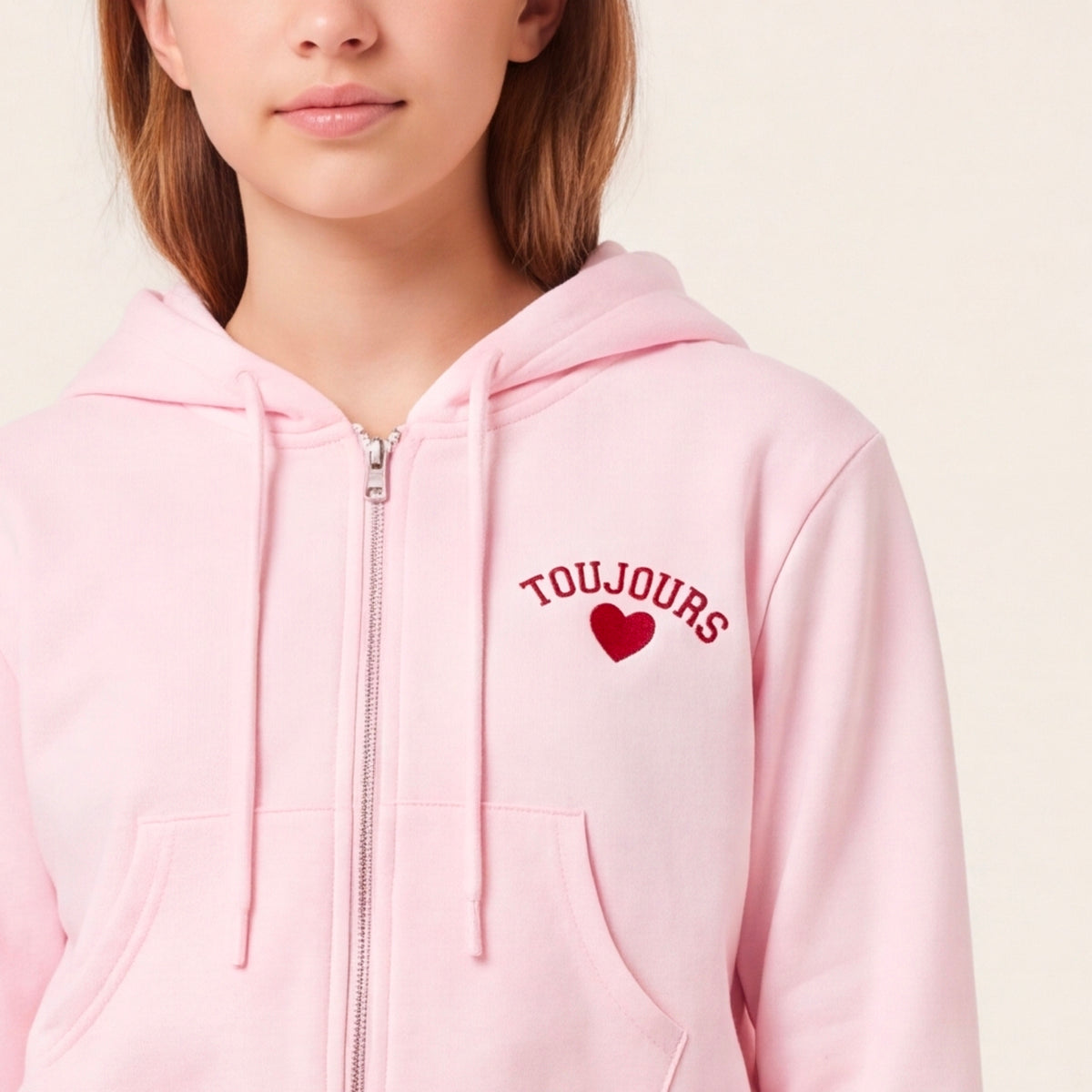 Hoodie para niñas con diseño bordado - Rosado