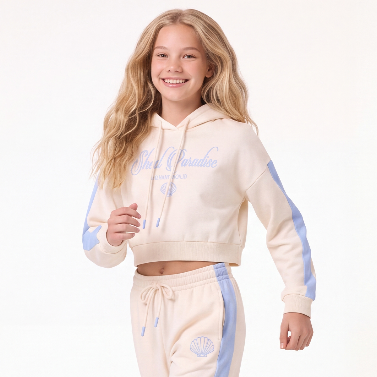 Hoodie para niñas con diseño bordado Island Paradise – Off white