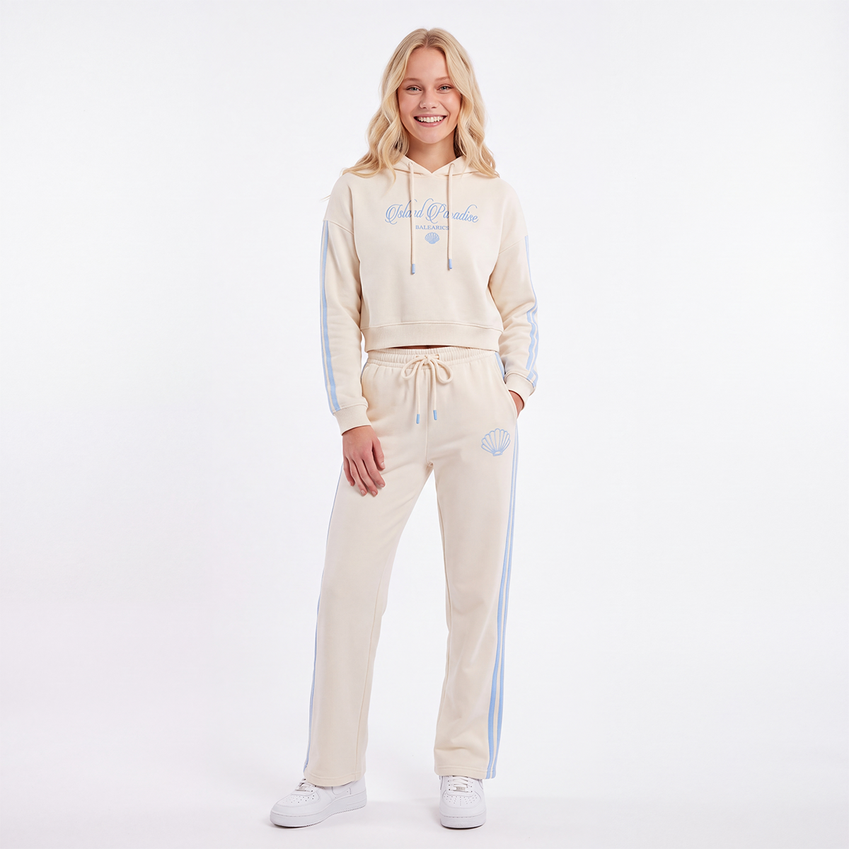 Hoodie para niñas con diseño bordado Island Paradise – Off white