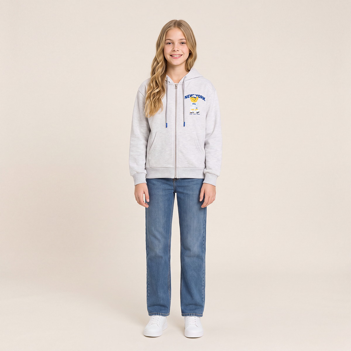 Hoodie para niñas con diseño estampado “New york” Gris