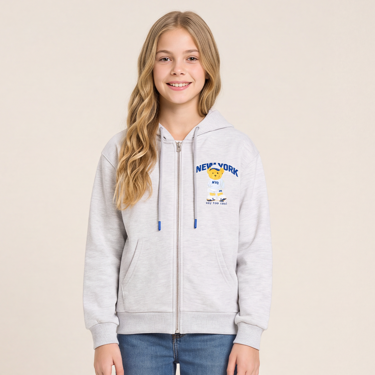 Hoodie para niñas con diseño estampado “New york” Gris
