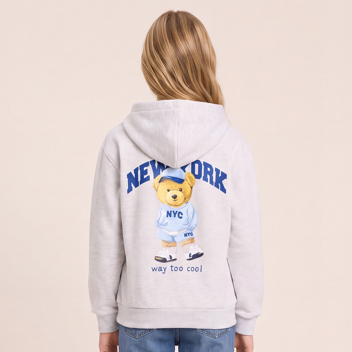 Hoodie para niñas con diseño estampado “New york” Gris