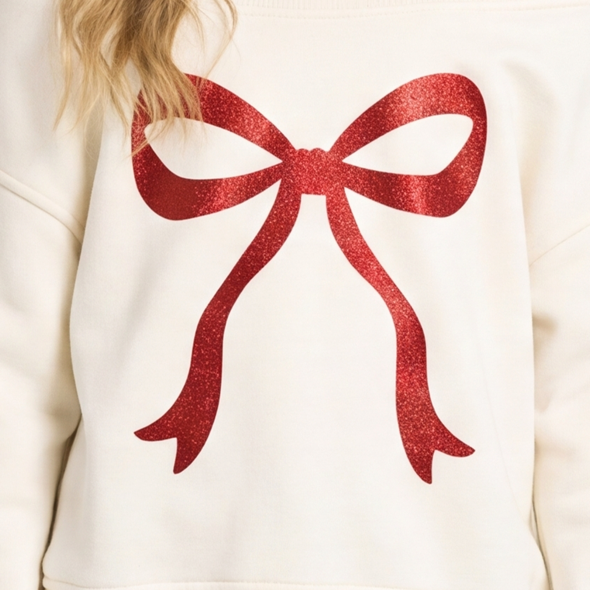 Hoodie para niñas con diseño de lazo en glitter – Off white