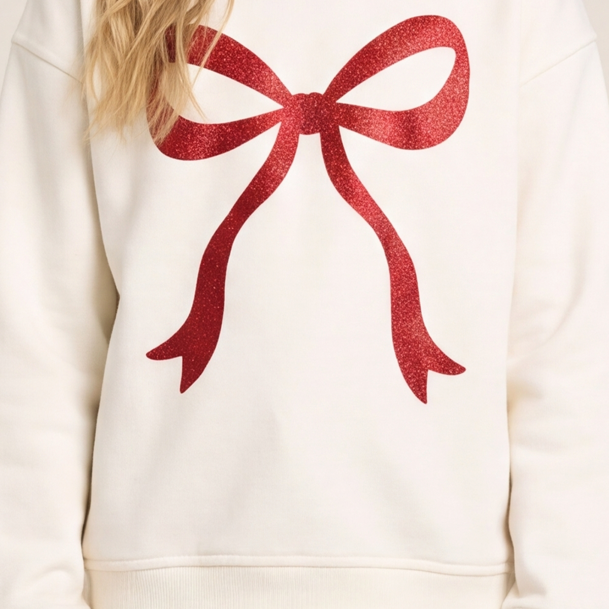 Hoodie para niñas con diseño de lazo en glitter – Off white