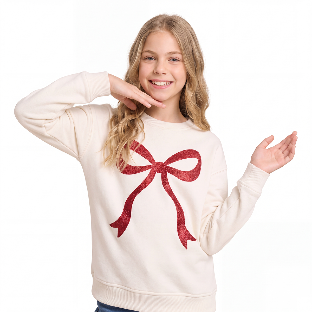 Hoodie para niñas con diseño de lazo en glitter – Off white