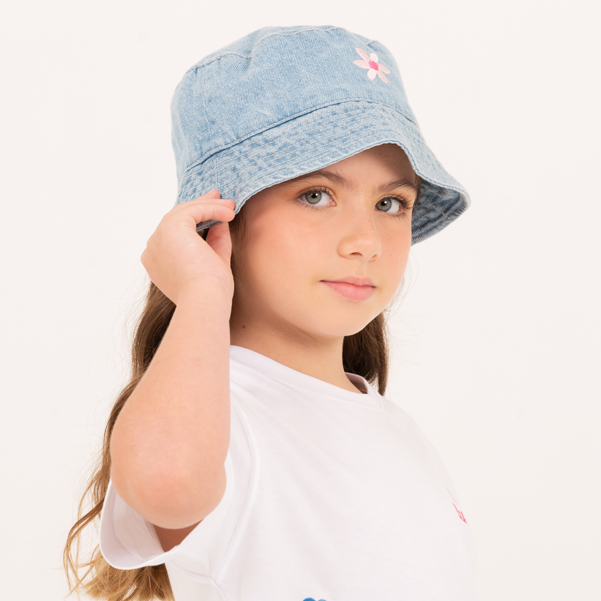 Bucket para niñas hat bordado – azul claro