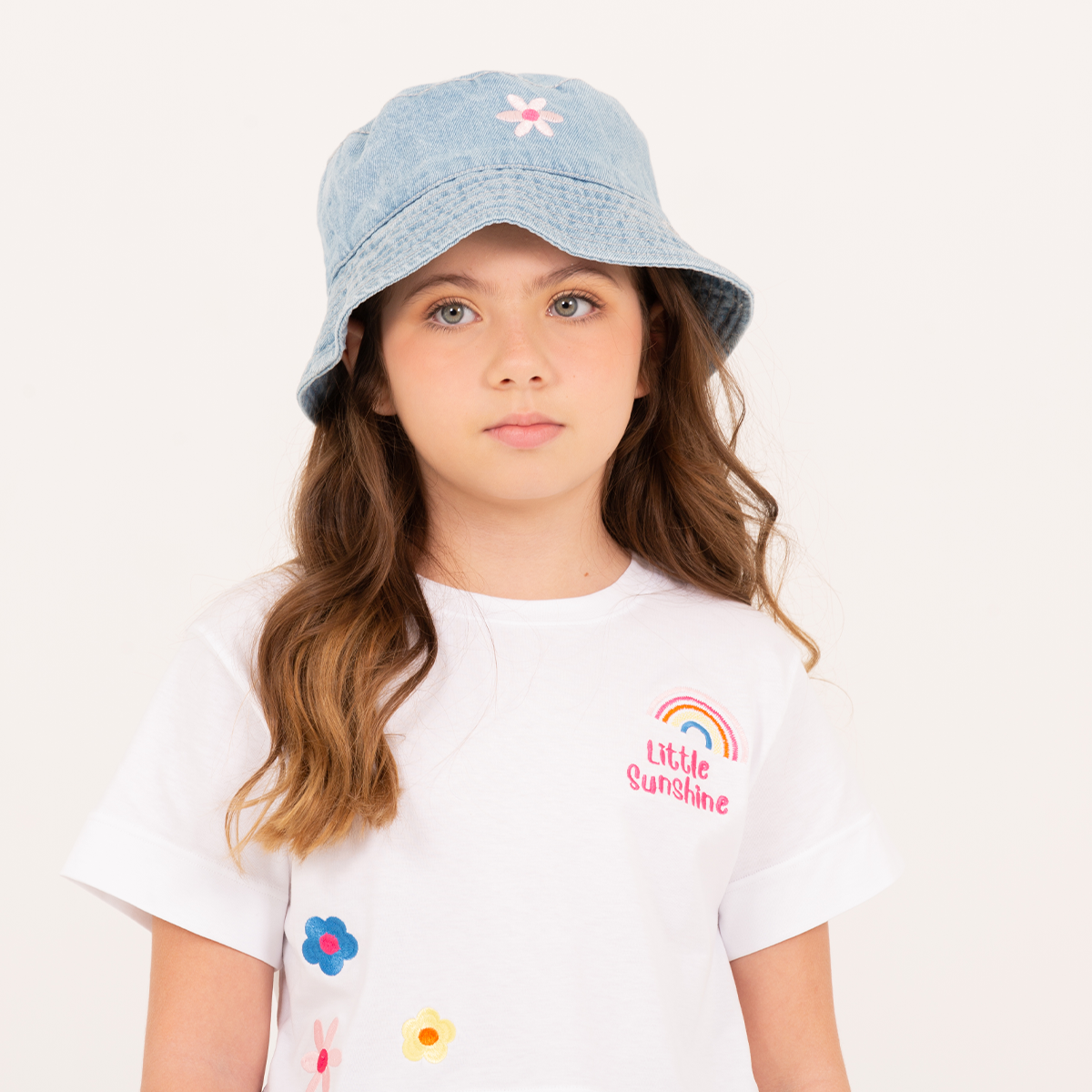Bucket para niñas hat bordado – azul claro