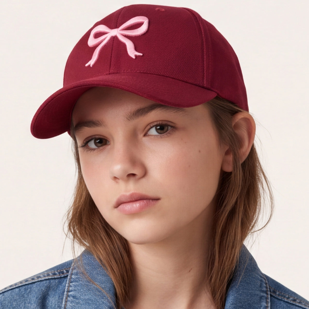 Gorra para niñas con bordado de lazo - Vinotinto