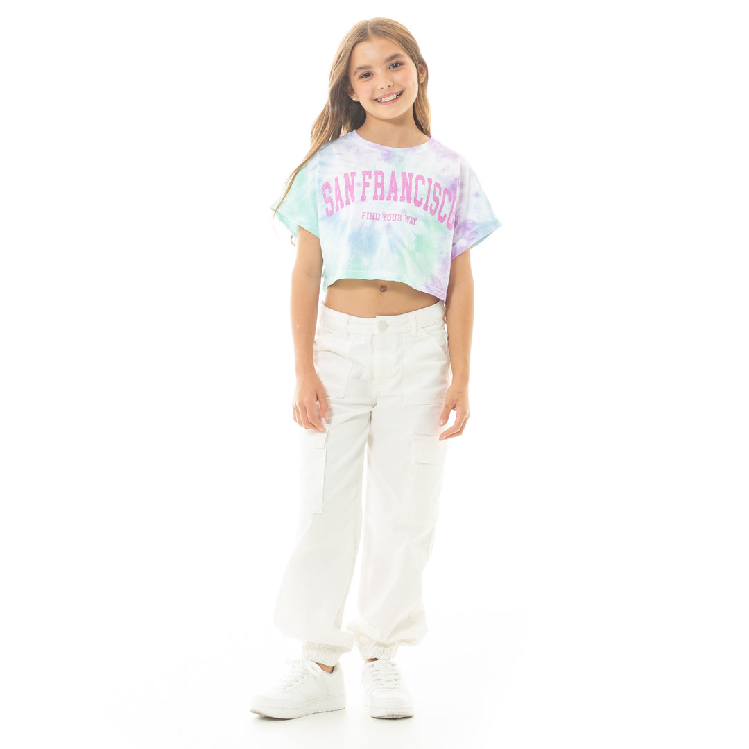 CAMISETA PARA NIÑAS CORTA TIE DYE ESTAMPADA
