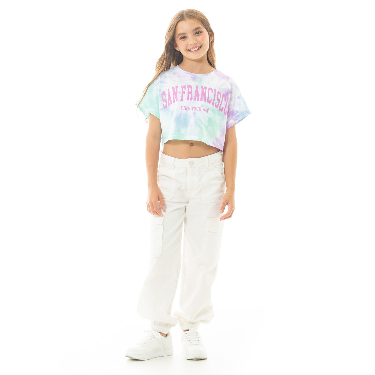 CAMISETA PARA NIÑAS CORTA TIE DYE ESTAMPADA