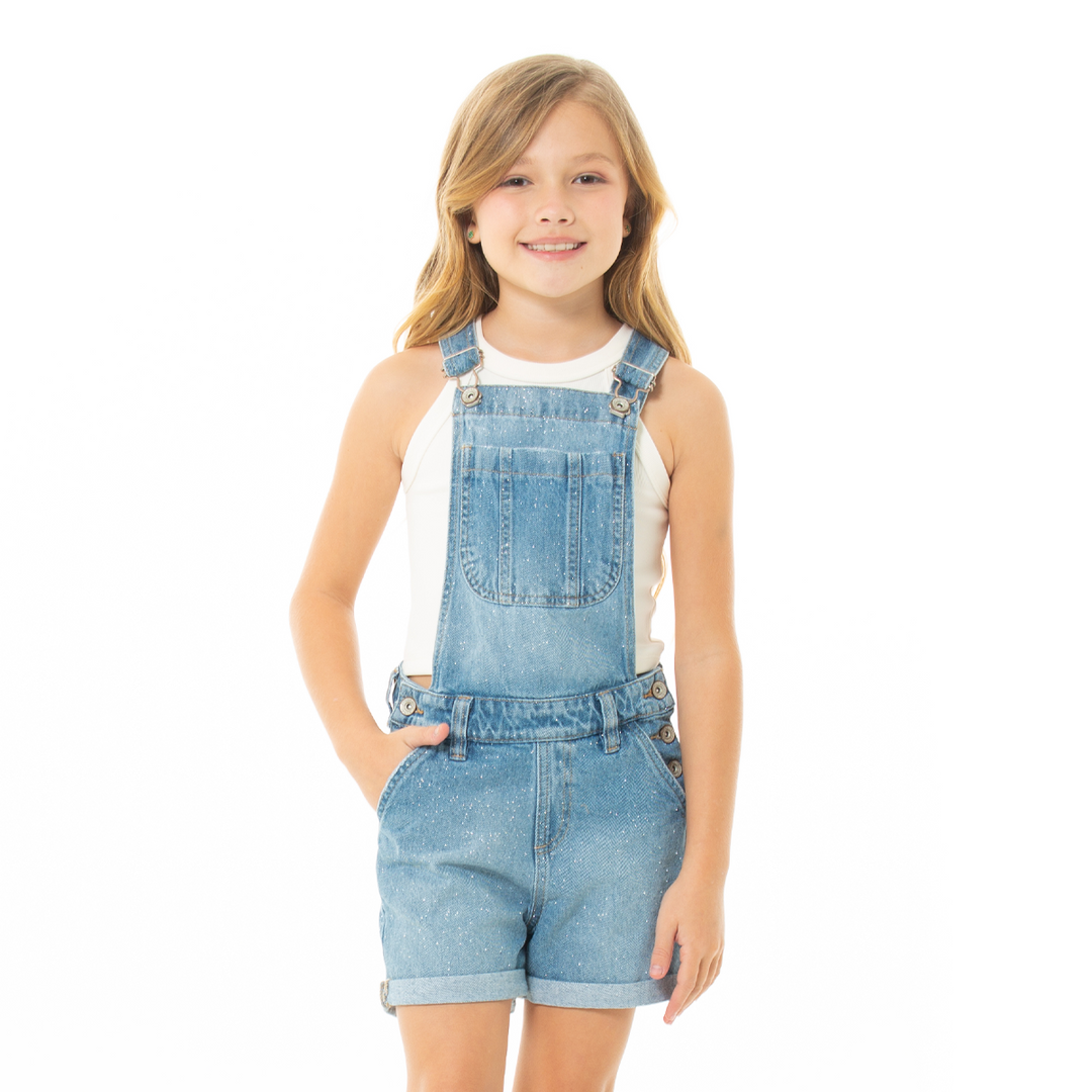 OVERALLS DE SHORT PARA NIÑAS CON GLITTER