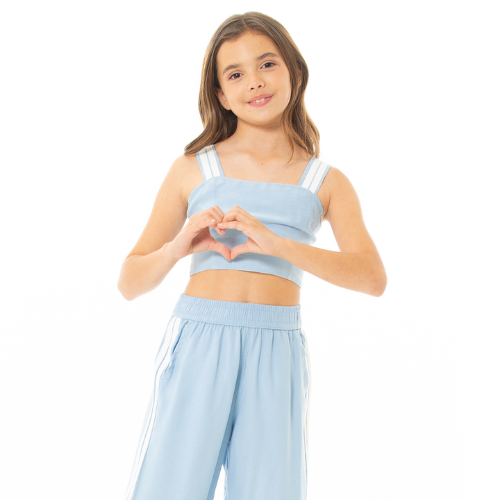 CONJUNTO PARA NIÑAS CROP TOP Y PANTALÓN -COLOR AZUL