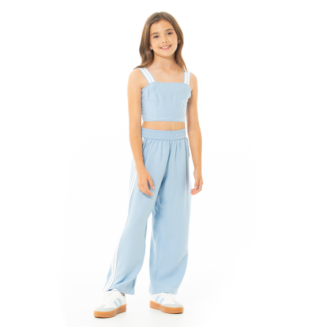 CONJUNTO PARA NIÑAS CROP TOP Y PANTALÓN -COLOR AZUL