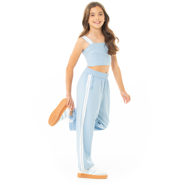 CONJUNTO PARA NIÑAS CROP TOP Y PANTALÓN -COLOR AZUL