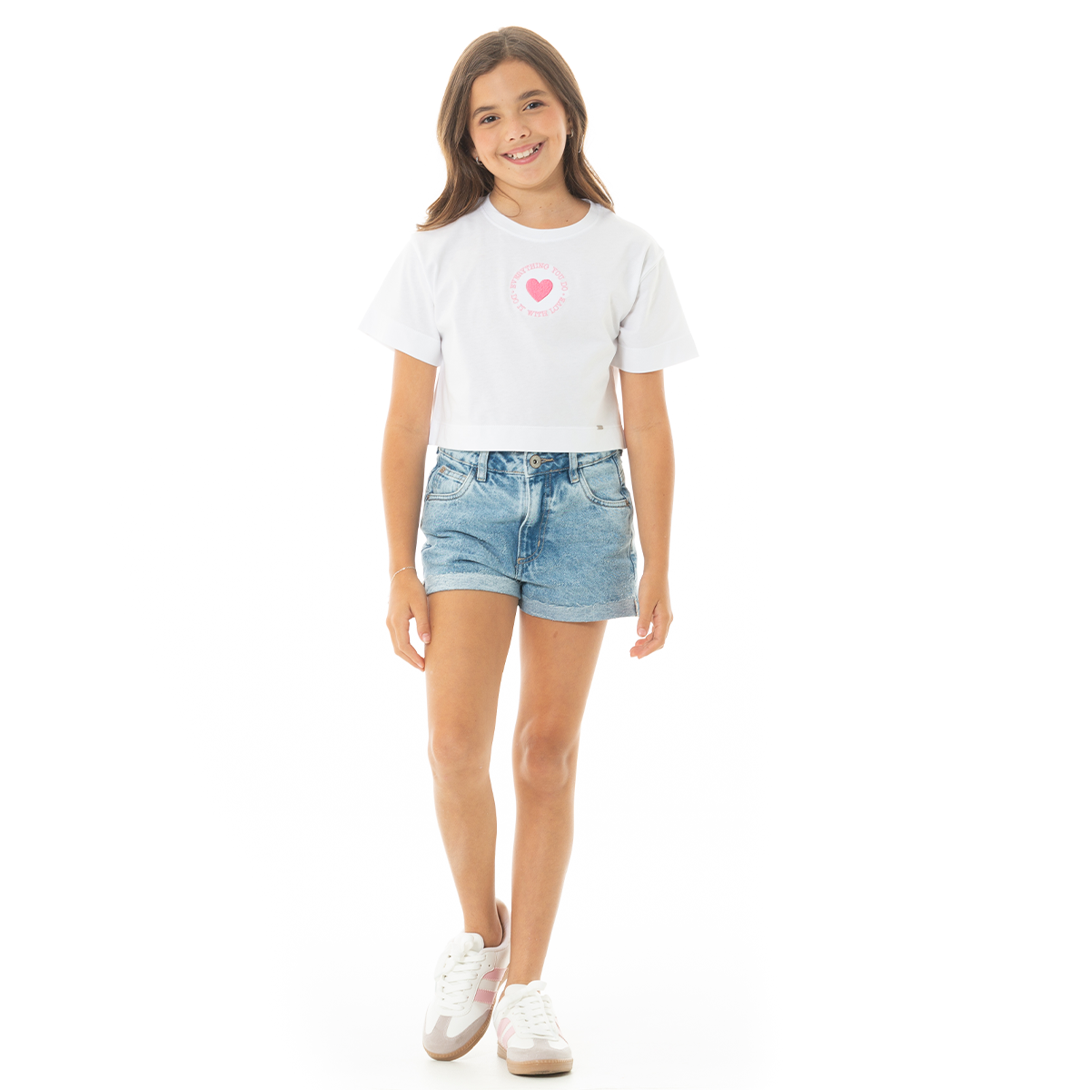 SHORT PARA NIÑAS CON CORAZONES EFECTO LASER