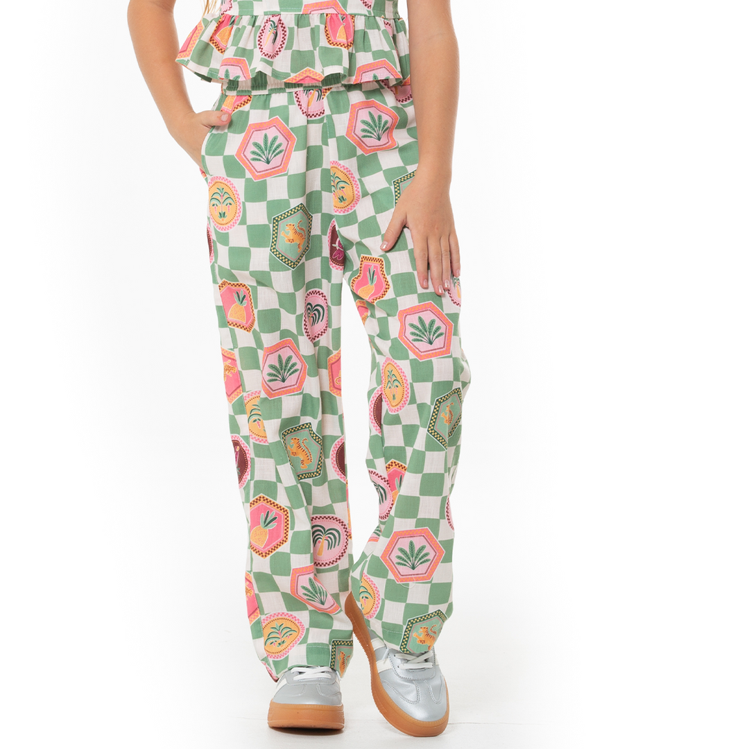 PANTALÓN PARA NIÑAS CON DISEÑO TROPICAL