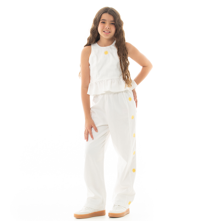 PANTALON PARA NIÑAS CON DISEÑO BORDADO DE SOLES