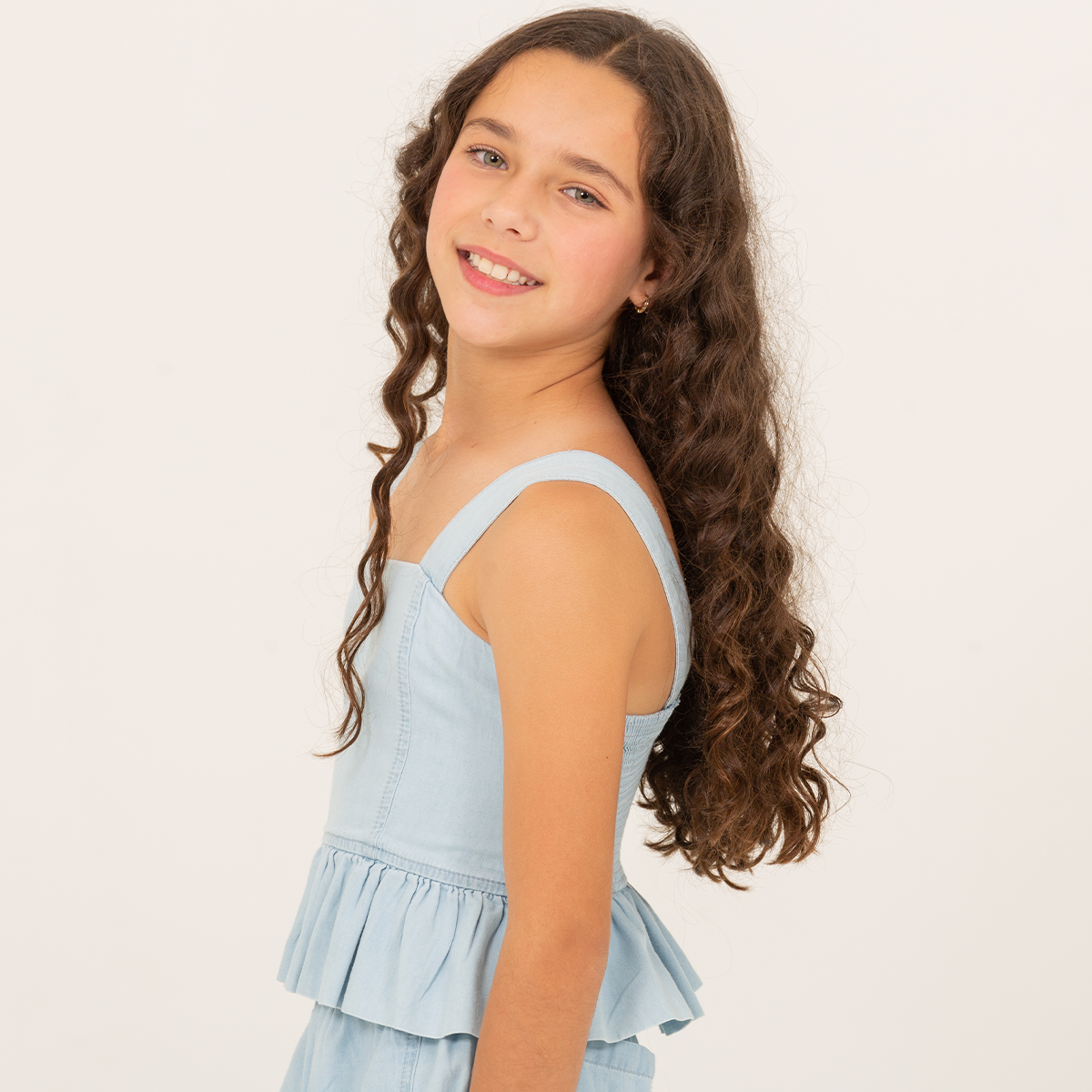 Crop top para niñas con diseño en volante - azul