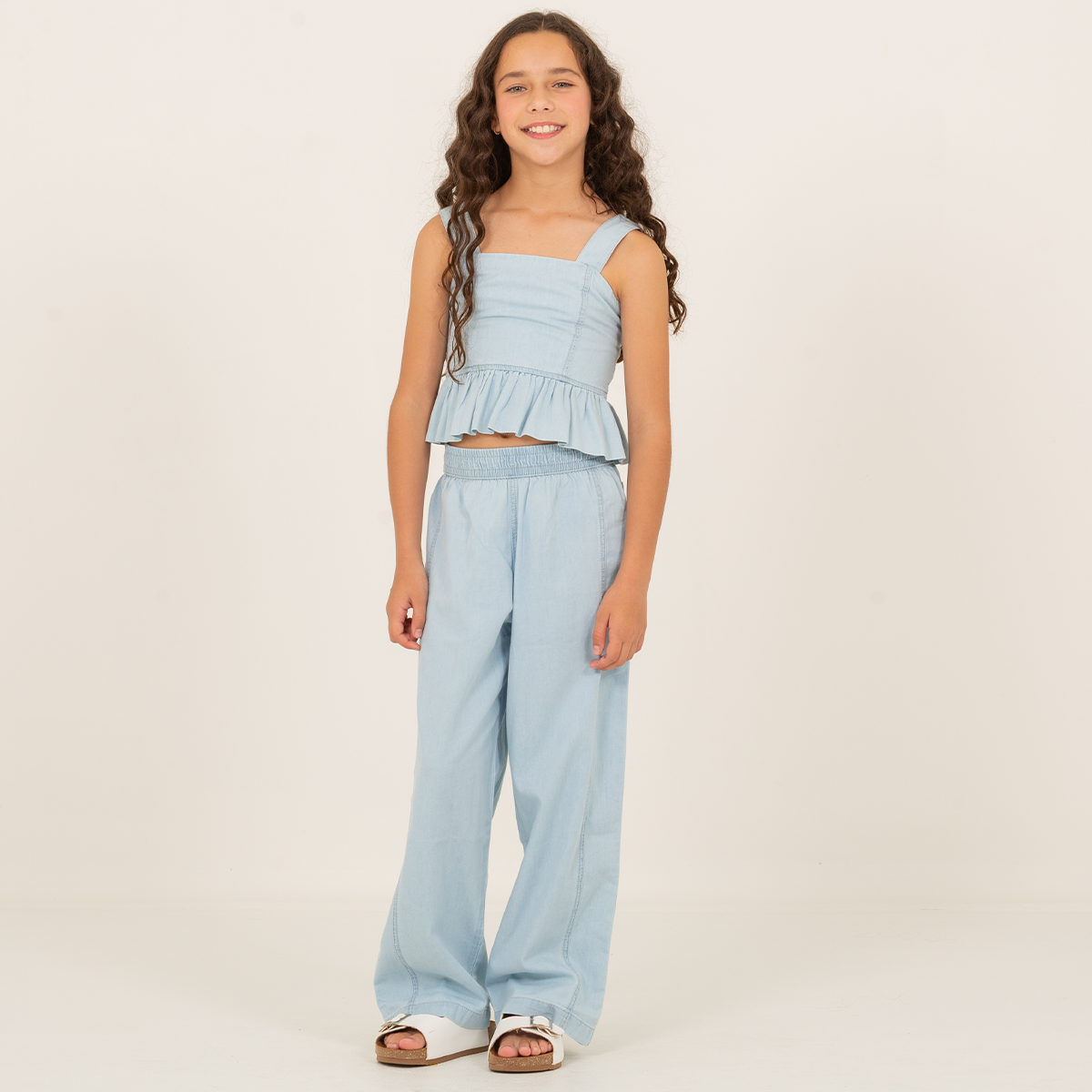 Crop top para niñas con diseño en volante - azul